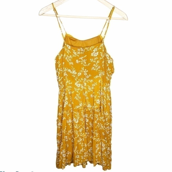 LoveRiche Floral Ruffle Mustard Yellow Dress Sz L - Picture 3 of 9